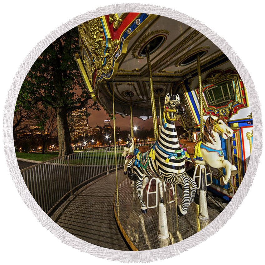 Boston Round Beach Towel featuring the photograph Boston Common Carousel Boston MA by Toby McGuire