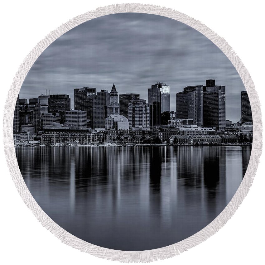 Boston Round Beach Towel featuring the photograph Boston in Monochrome by Rob Davies