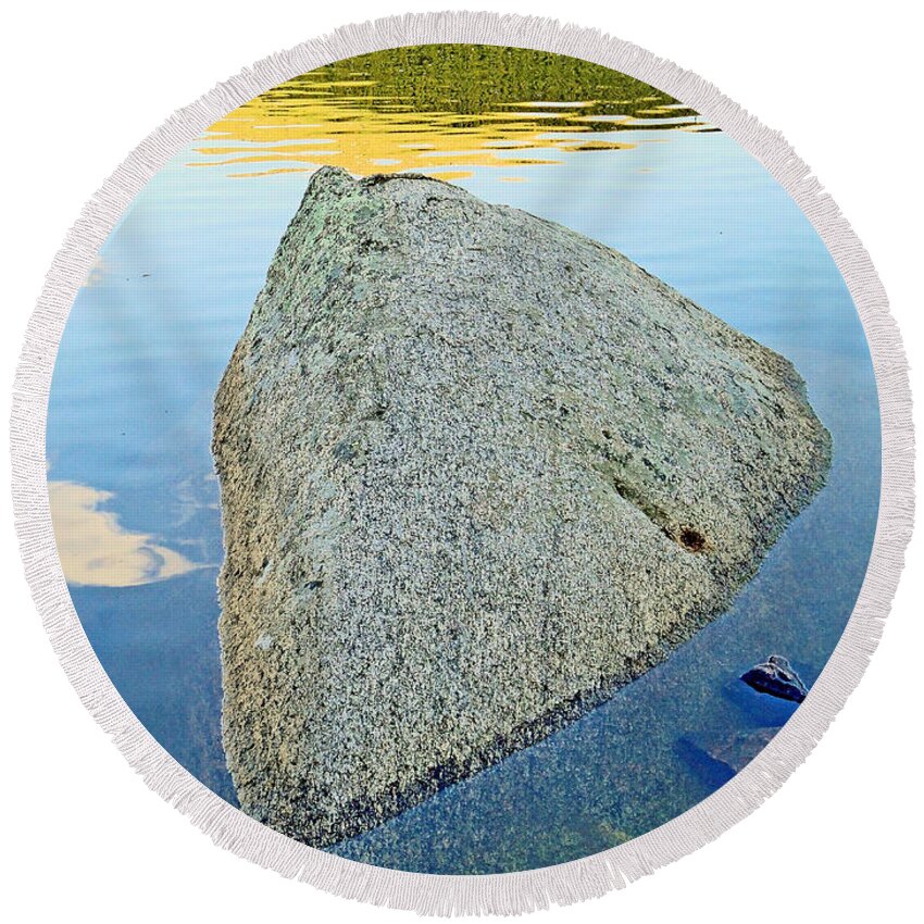 Boulder Round Beach Towel featuring the photograph Boulder at Echo Lake by Robert Meyers-Lussier