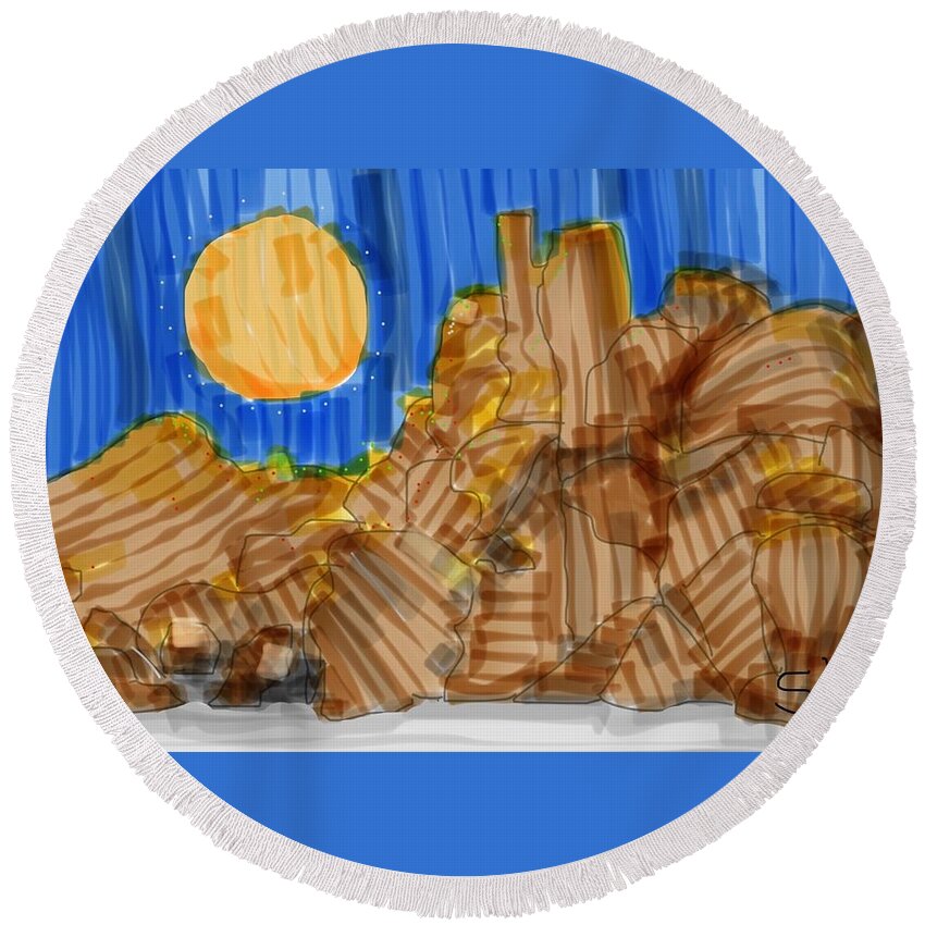 Boulders Round Beach Towel featuring the digital art Boulder Patch by Sherry Killam