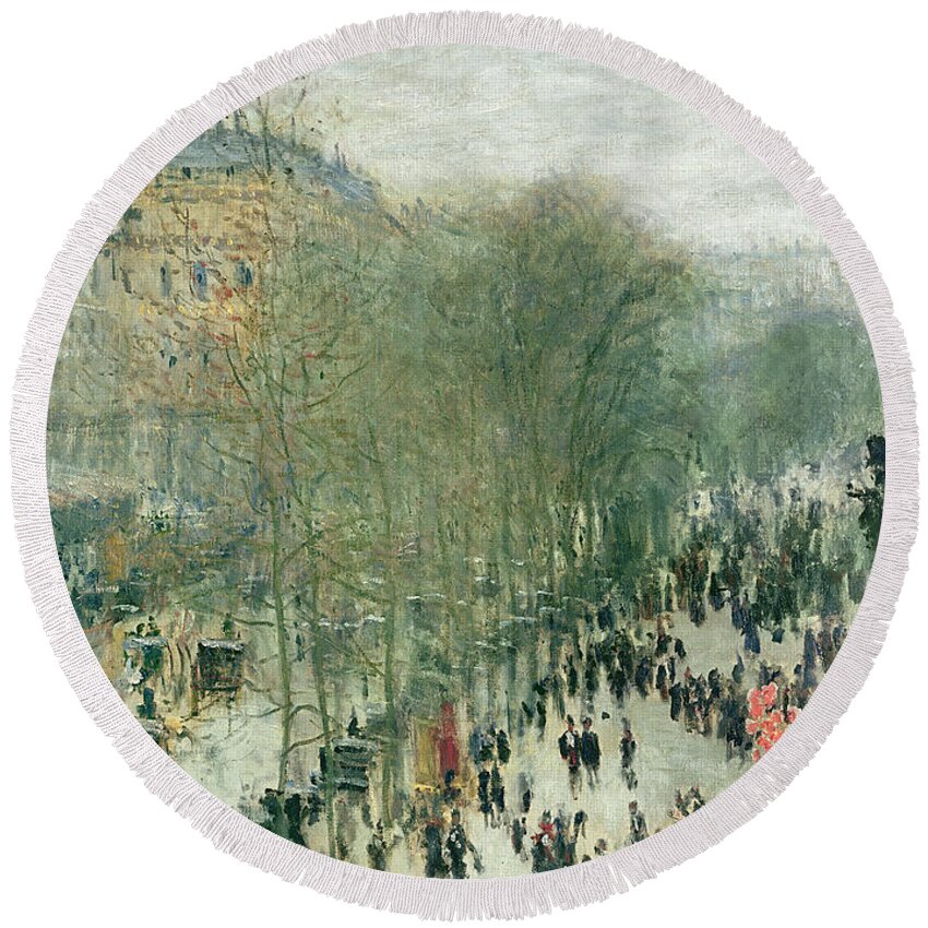 Boulevard Round Beach Towel featuring the painting Boulevard des Capucines by Claude Monet