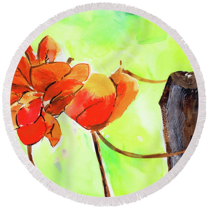 Nature Round Beach Towel featuring the painting Bound yet free by Anil Nene
