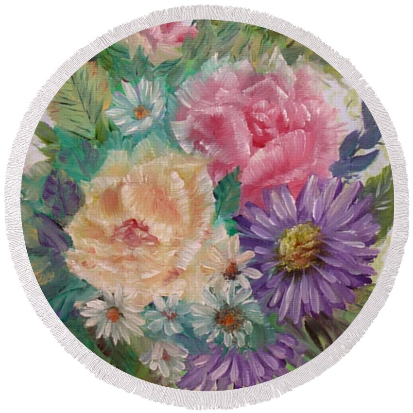 Rose Round Beach Towel featuring the painting Bouquet 2 by Quwatha Valentine