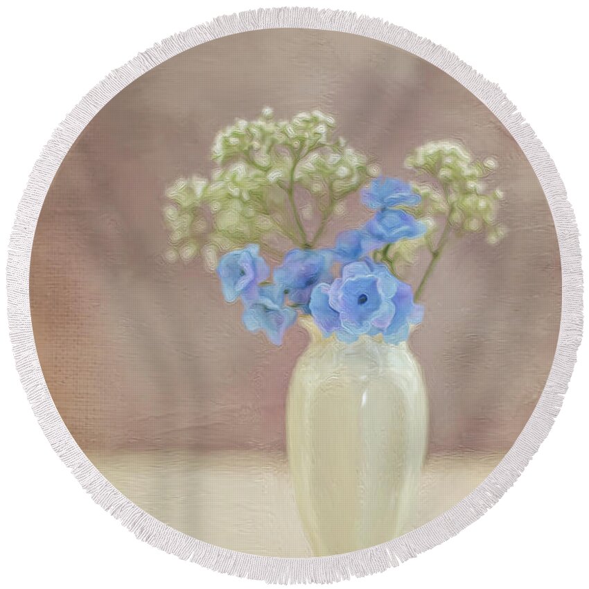 Blue Round Beach Towel featuring the photograph Bouquet of Blues and Whites by Elvira Pinkhas