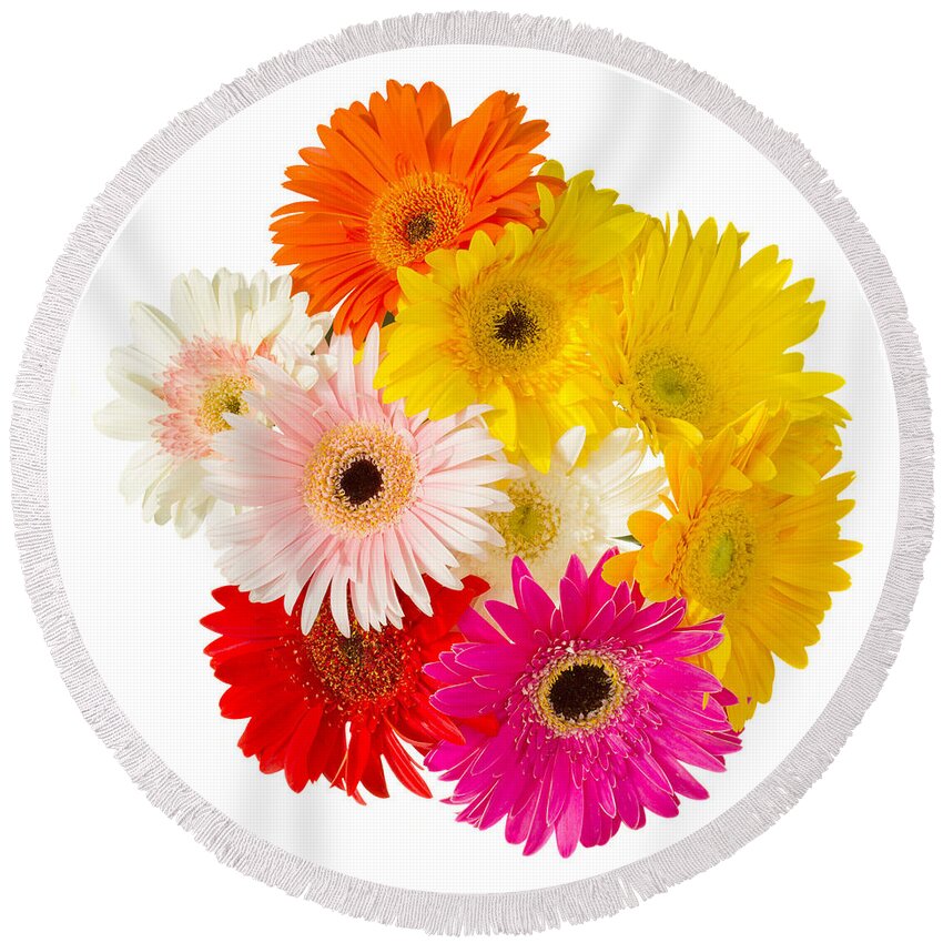Herbera Round Beach Towel featuring the photograph Bouquet of Gerbera Flowers by Anastasy Yarmolovich