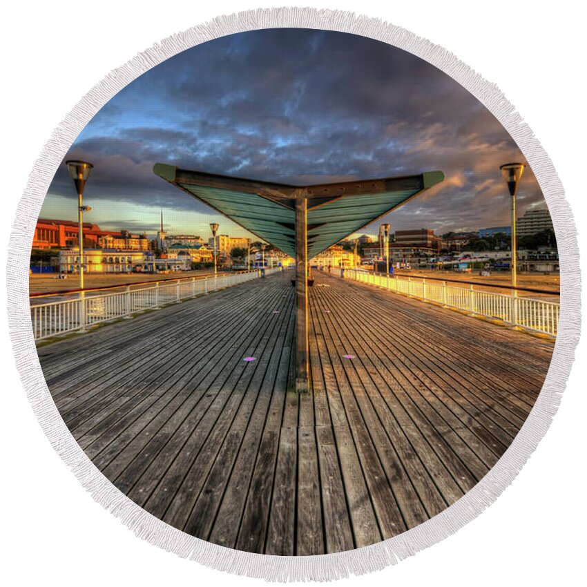Hdr Round Beach Towel featuring the photograph Bournemouth Pier Sunrise 2.0 by Yhun Suarez