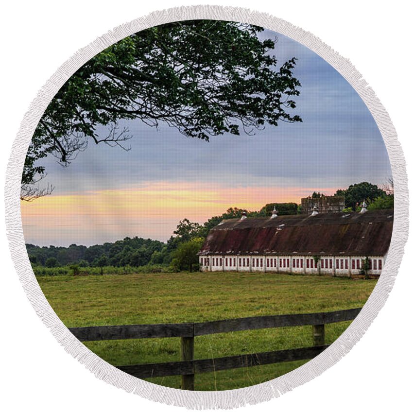 West River Round Beach Towel featuring the photograph Boxwood Farm by Walt Baker