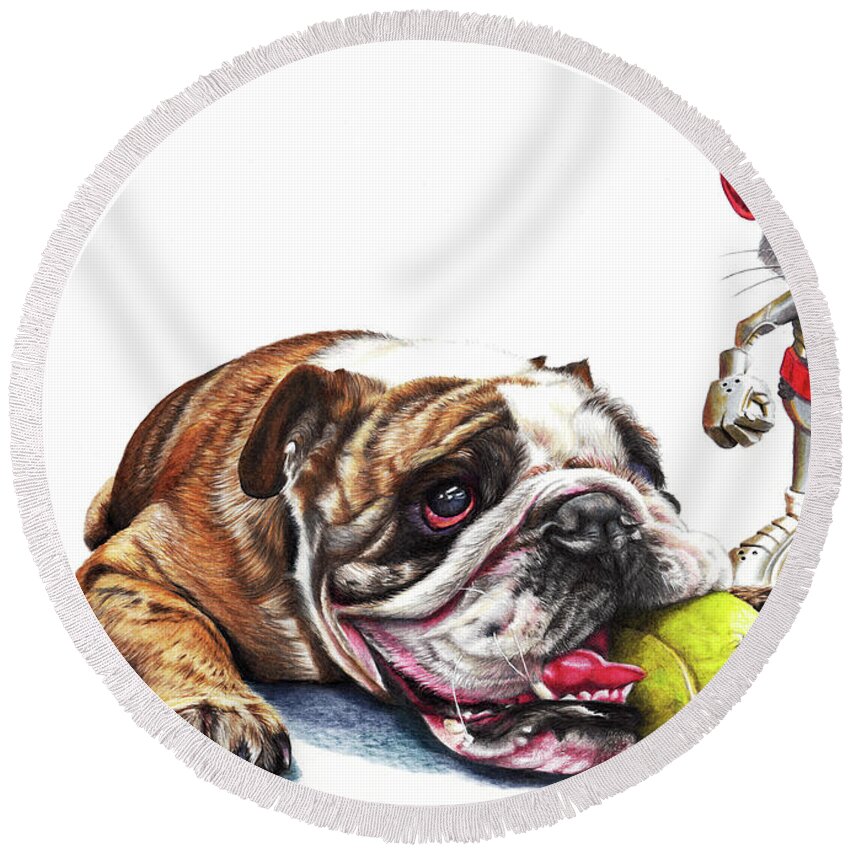 Dog Round Beach Towel featuring the drawing Boy's Toys by Peter Williams