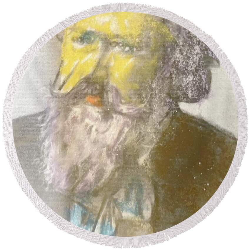 Brahms Round Beach Towel featuring the drawing Brahmsabilly Roy Study by Bencasso Barnesquiat