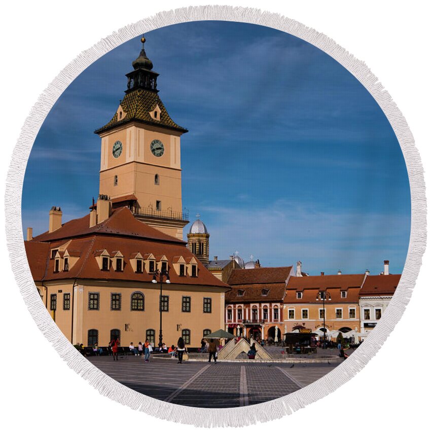 Brasov Round Beach Towel featuring the photograph Brasov Council Square by Rae Tucker