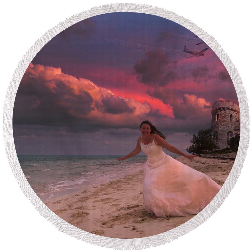 Wedding Round Beach Towel featuring the photograph Brave New World Dimensions Custom by Betsy Knapp