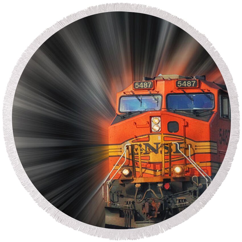 Train Round Beach Towel featuring the photograph Breaking Through by Geraldine DeBoer