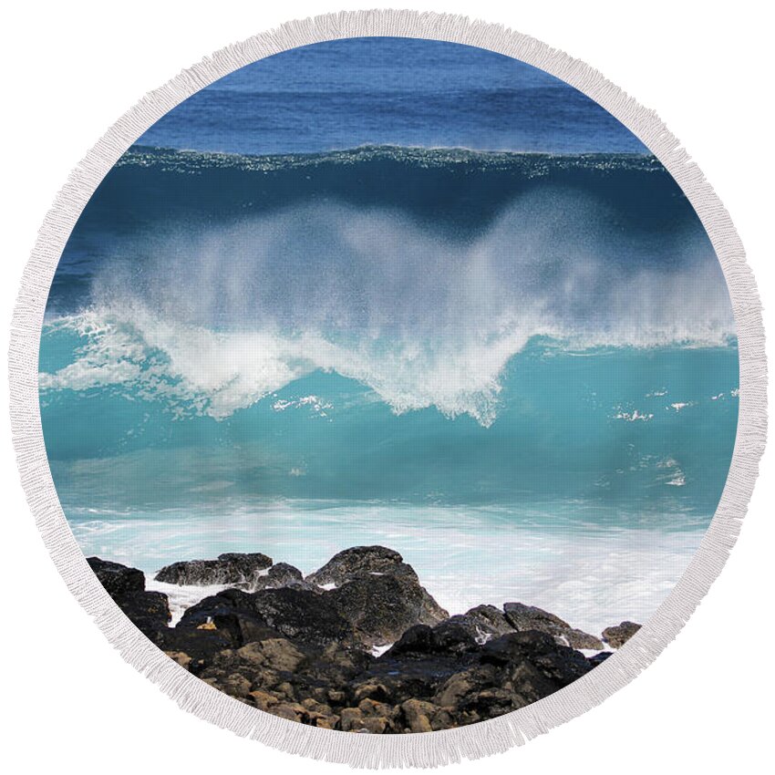 Breaking Waves Round Beach Towel featuring the photograph Breaking Waves by Jennifer Robin