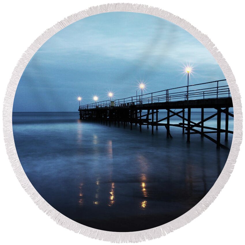 Seascape Round Beach Towel featuring the photograph Bridge in the sea by Dimitar Hristov