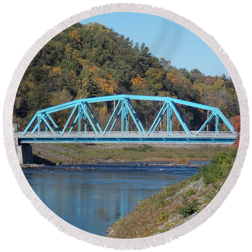 Bridge Round Beach Towel featuring the photograph Bridge Over Rondout Creek 2 by Nina Kindred