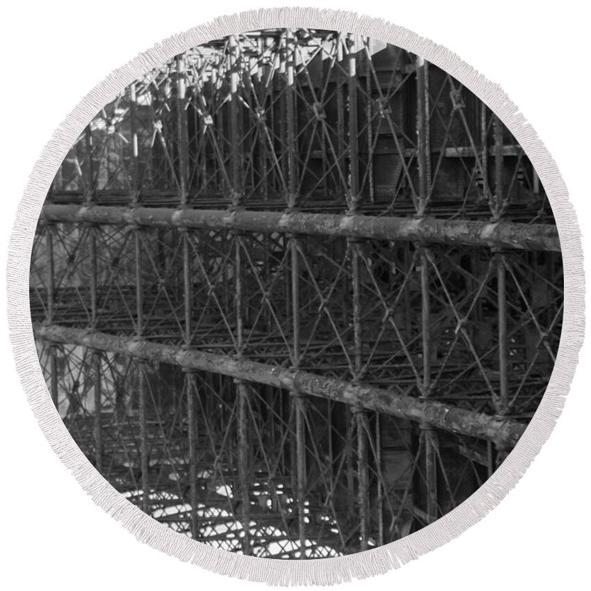 Steel Round Beach Towel featuring the photograph Bridge Structural support by Jason Hughes