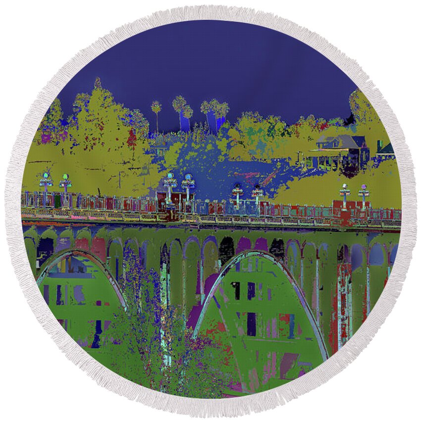 Kenneth James Round Beach Towel featuring the photograph Bridge To Life by Kenneth James
