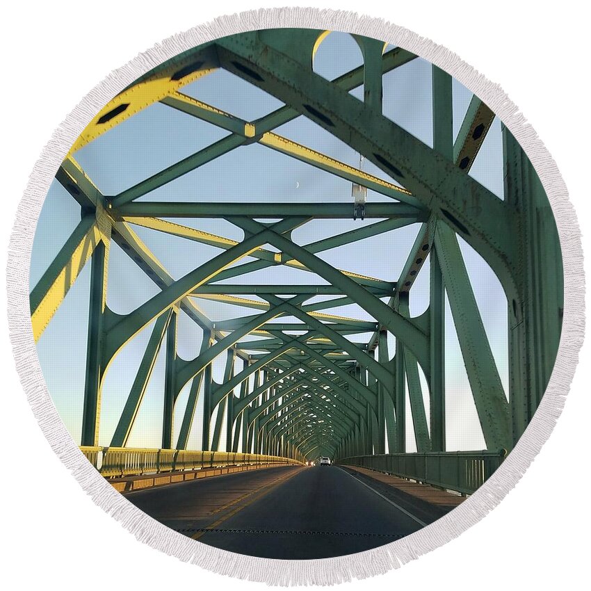 Bridge Round Beach Towel featuring the photograph Bridge To Oregom by Mary Capriole