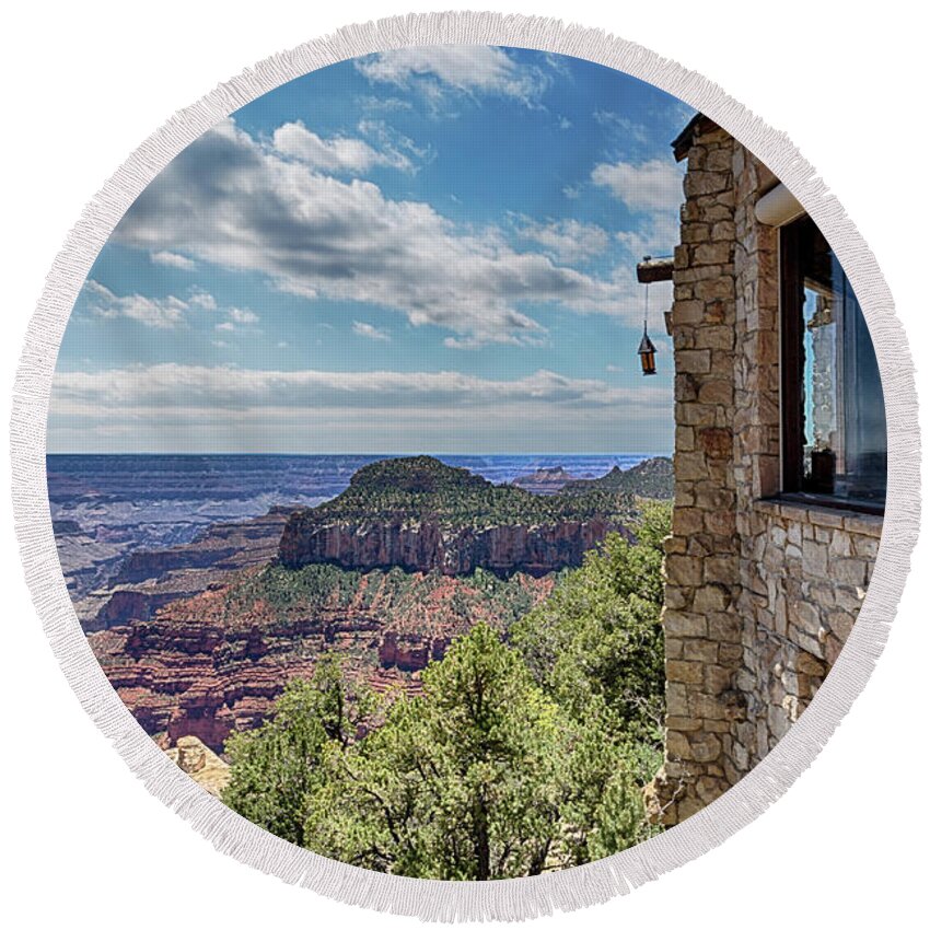 Grand Canyon Round Beach Towel featuring the photograph Bright Angel Point by Susan Rissi Tregoning