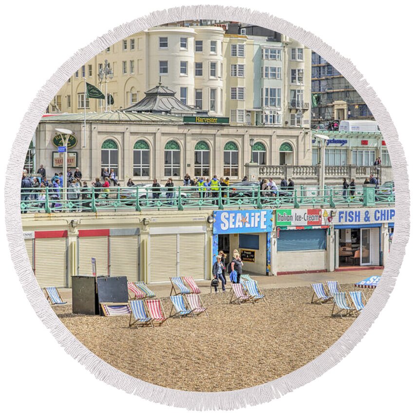 Promenade Round Beach Towel featuring the photograph Brighton Seaside by Keith Armstrong