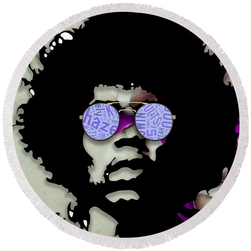 Jimi Hendrix Round Beach Towel featuring the mixed media Brilliance Jimi Hendrix by Marvin Blaine