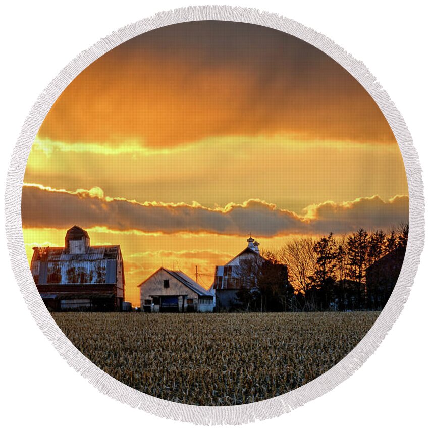 Barn Round Beach Towel featuring the photograph Bristow March Farm by Bonfire Photography