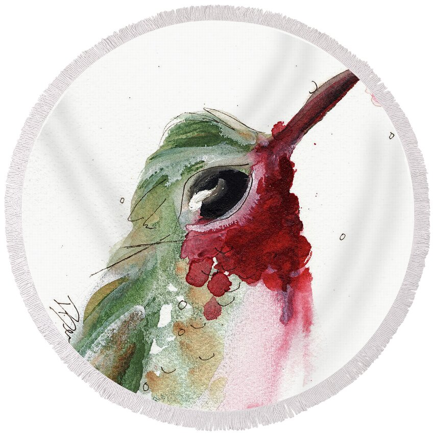 Broadtail Hummingbird Round Beach Towel featuring the painting Broadtail Hummingbird by Dawn Derman