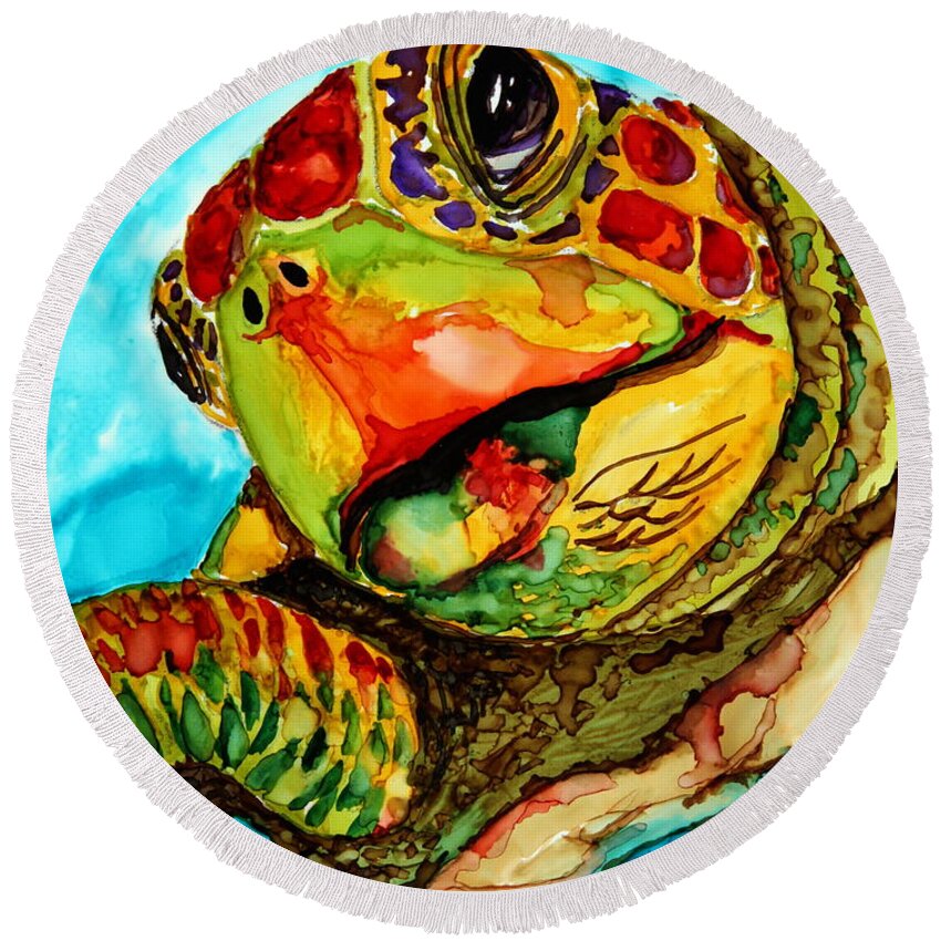 Turtle Round Beach Towel featuring the painting Brock by Maria Barry