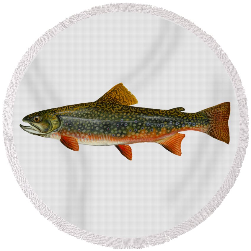 Brook Trout Round Beach Towel featuring the mixed media Brook Trout by Movie Poster Prints