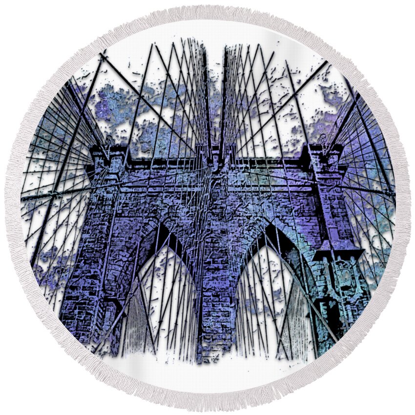 Berry Round Beach Towel featuring the photograph Brooklyn Bridge Berry Blues 3 Dimensional by DiDesigns Graphics