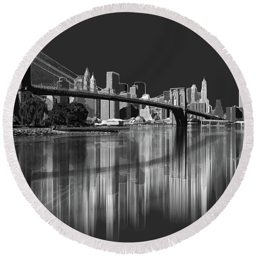 Brooklyn Bridge Reflection Round Beach Towel featuring the digital art Brooklyn Bridge Reflection by Joe Tamassy