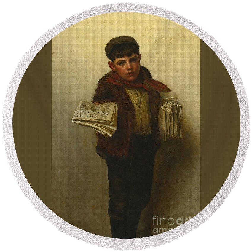 John George Brown 1831 - 1913 Ust Out Round Beach Towel featuring the painting Brown by MotionAge Designs