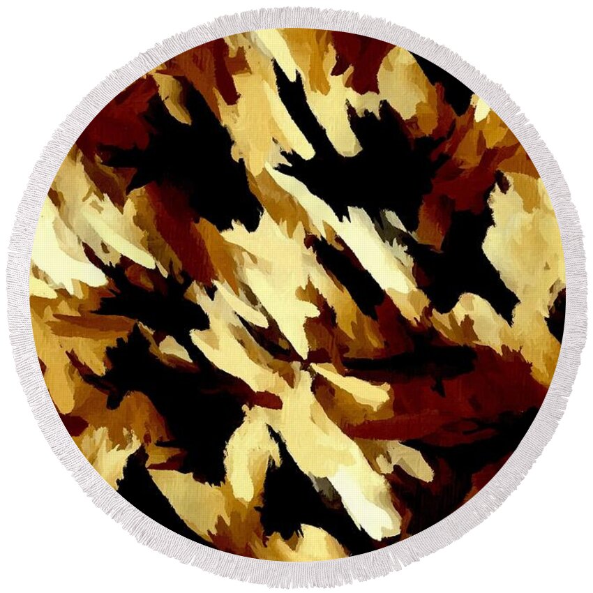 Painting Round Beach Towel featuring the digital art Brown Tan Black Abstract II by Delynn Addams