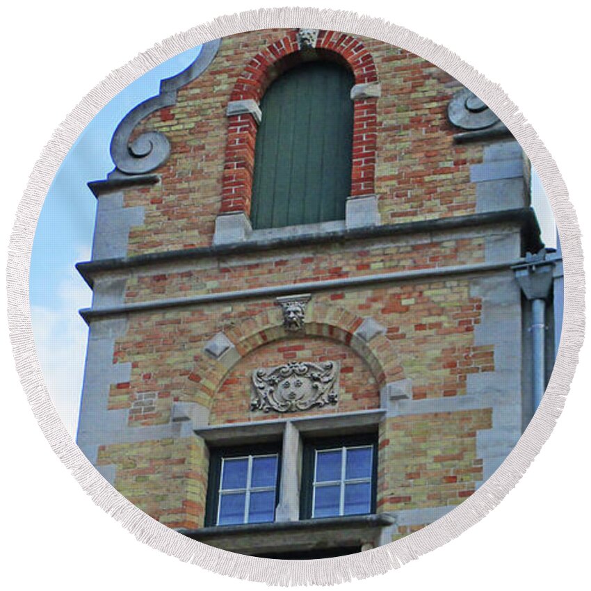 Bruges Round Beach Towel featuring the photograph Bruges Window 22 by Randall Weidner