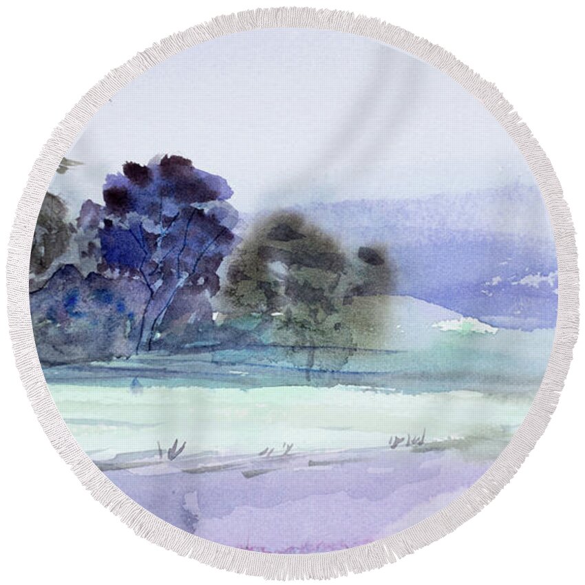  Round Beach Towel featuring the painting Bruny Island at dusk by Dorothy Darden