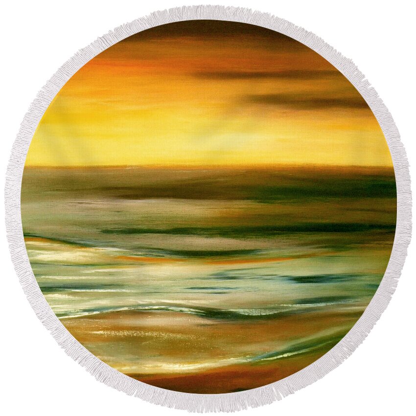 Sunset Paintings Round Beach Towel featuring the painting Brushed 7 by Gina De Gorna