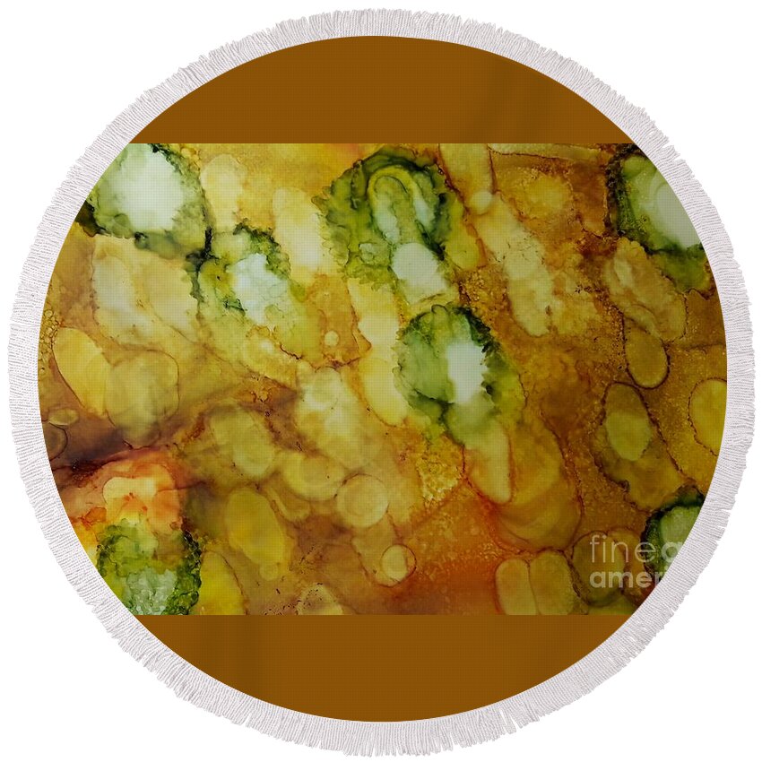Alcohol Round Beach Towel featuring the painting Brussel Sprouts by Terri Mills