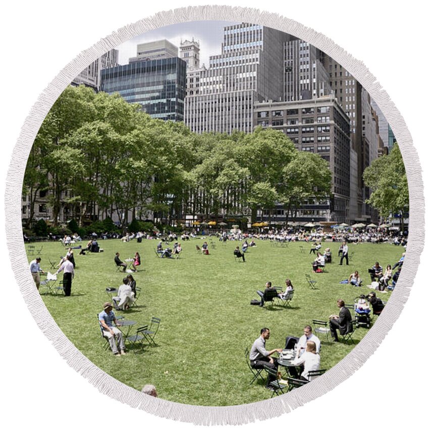 New York City; New York; Nyc; Manhattan; Bryant Park Round Beach Towel featuring the photograph Bryant Park in New York City by David Oppenheimer