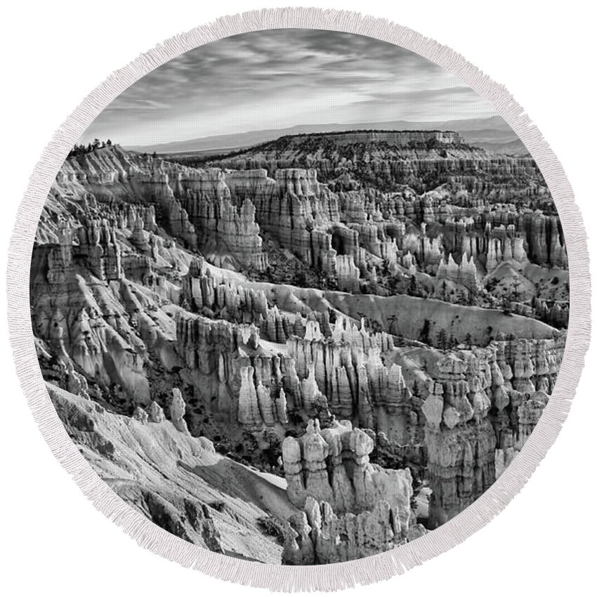 Bryce Canyon Round Beach Towel featuring the photograph Bryce Hoodoo x BW by Chuck Kuhn