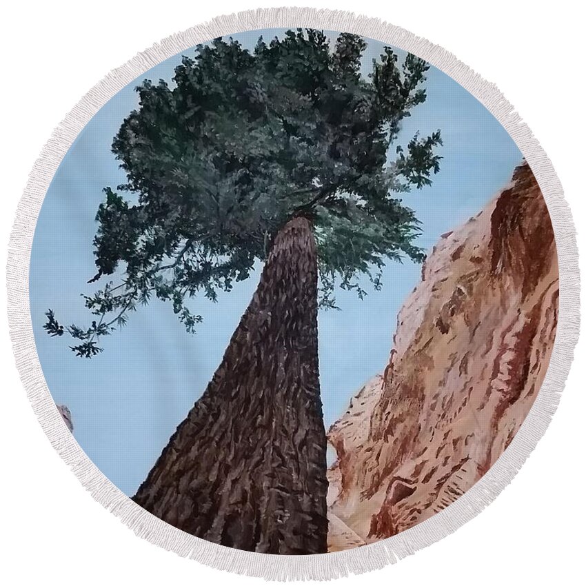 Pine Round Beach Towel featuring the painting Bryce pine by Kevin Daly