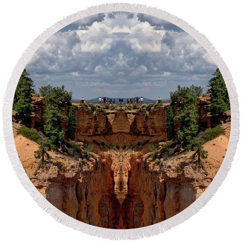 Bryce Canyon National Park Round Beach Towel featuring the photograph Bryce Point Bryce Canyon Utah 01 Mirrored 01 by Thomas Woolworth