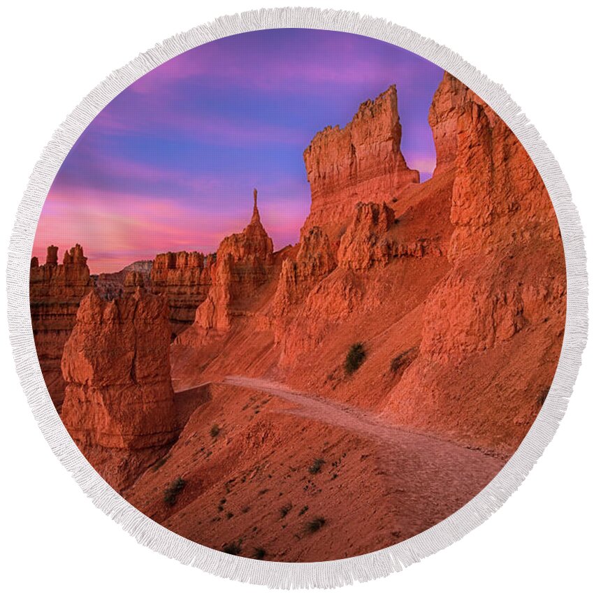 Amazing Round Beach Towel featuring the photograph Bryce Trails by Edgars Erglis