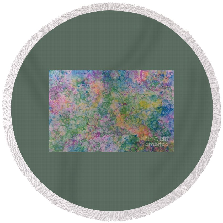Water Marbling Round Beach Towel featuring the painting Bubbles by Daniela Easter