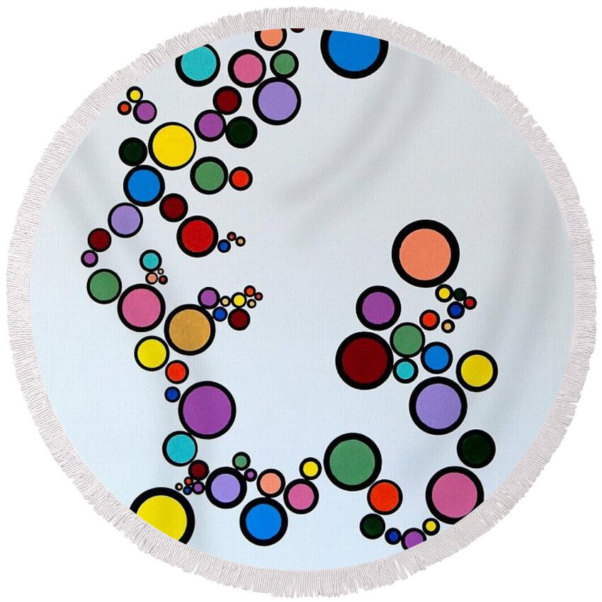 Abstract Round Beach Towel featuring the painting Bubbles2 by Thomas Gronowski