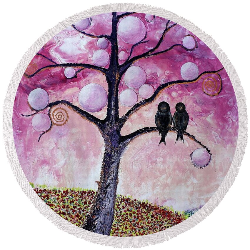 Bubbles Round Beach Towel featuring the painting Bubbletree by Barbara Teller