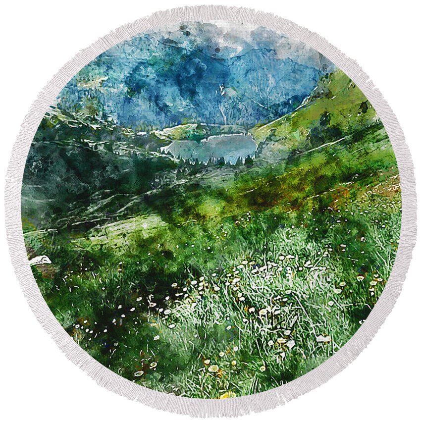 Impressive Natural Landscape Round Beach Towel featuring the painting Bucolic Paradise - 02 by AM FineArtPrints