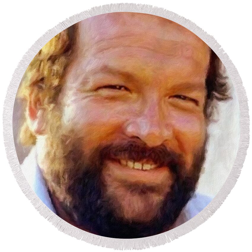 Bud Spencer Round Beach Towel featuring the painting Bud Spencer by Vincent Monozlay