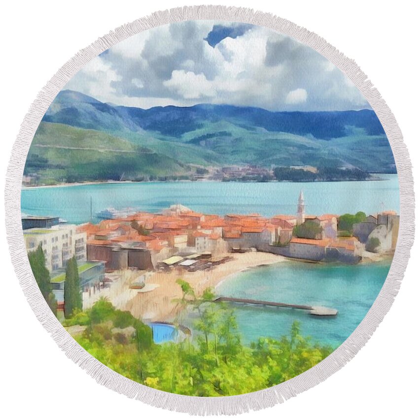 Montenegro Round Beach Towel featuring the photograph Budva, Mare Adriatico by Mikhail Chistyakov