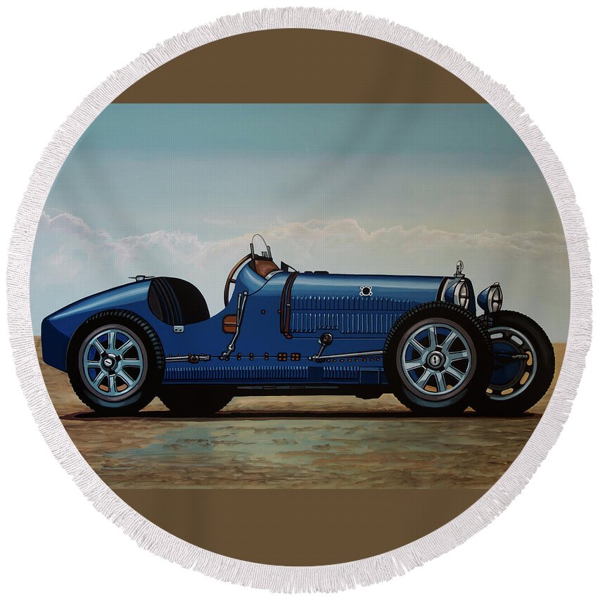Bugatti Type 35 Round Beach Towel featuring the painting Bugatti Type 35 1924 Painting by Paul Meijering
