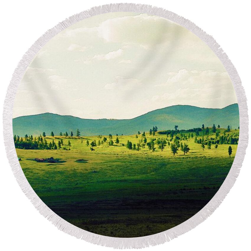 Nature Round Beach Towel featuring the painting Bulgan Mongolia by Celestial Images